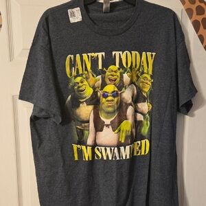 Gildan Dark Gray Short Sleeve Tee with Yellow & Green Shrek Graphic